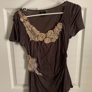 Anthropologie Deletta Crochet Swag Brown Lace Top